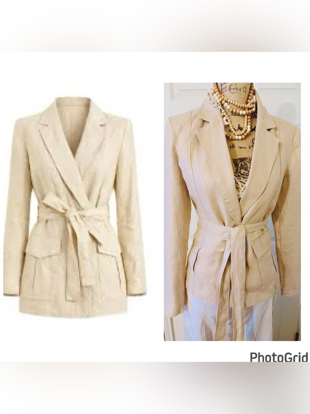 TAHARI Belted Linen Blazer S